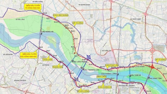 Bản đồ Trục Đại lộ Cảnh quan sông Hồng từ cầu Hồng Hà đến cầu Mễ Sở chi tiết nhất