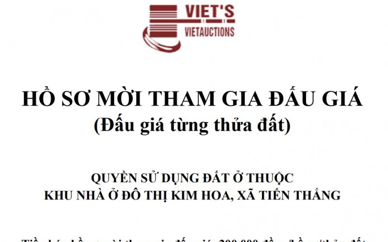 Đấu Giá 16 Thửa Đất Dự Án Khu Đô Thị Kim Hoa, Xã Tiến Thắng, Hà Nội – Giá Khởi Điểm Từ 14,48 Triệu/m²