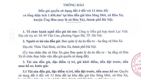 Thông báo đấu giá 12 lô đất tại Hòa Xá Hà Nội mới nhất