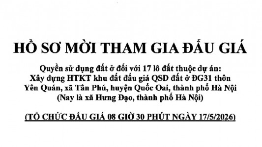 Hồ sơ mời Đấu giá 17 lô đất Yên Quán, xã Hưng Đạo, Quốc Oai, Hà Nội – Cập nhật mới nhất 2026