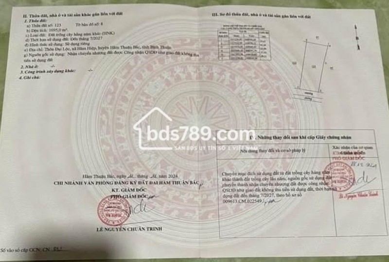 BÁN GẤP ĐẤT CÂY TRỒNG - THÔN ĐẠI LỘC, HÀM HIỆP, HÀM THUẬN BẮC, BÌNH THUẬN