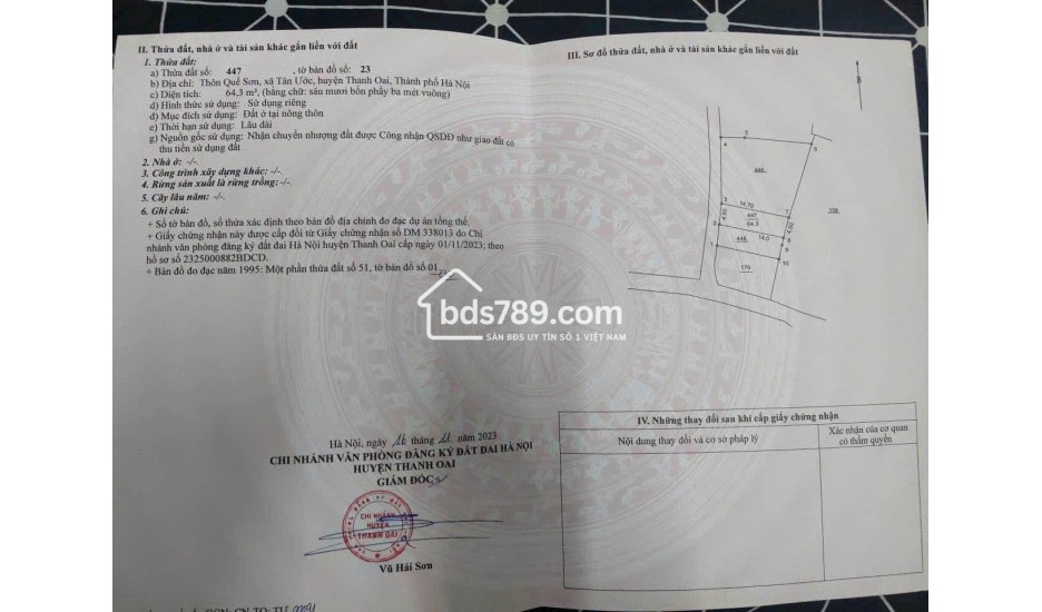 Bán đất Bùi Xá Tam Hưng Thanh Oai – 88m² mặt tiền rộng, vị trí cực đẹp, tiềm năng sinh lời cao