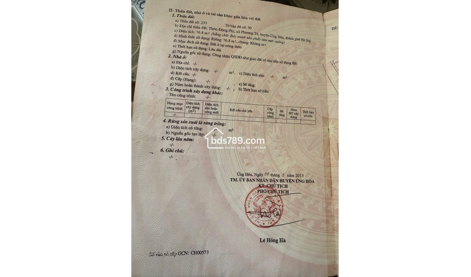 Bán nhà đất F0 tại Trung Tú Vân Đình Ứng Hòa bám sát đường Cienco5