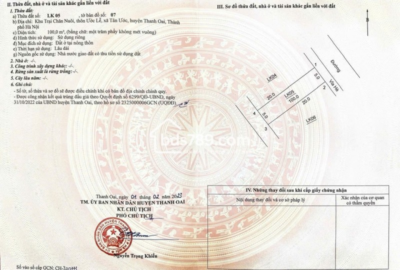 Bán đất khu đấu giá Trại Chăn Nuôi Dân Hòa Thanh Oai – hai mặt đường, gần Cienco5, giá 60 triệu mỗi mét