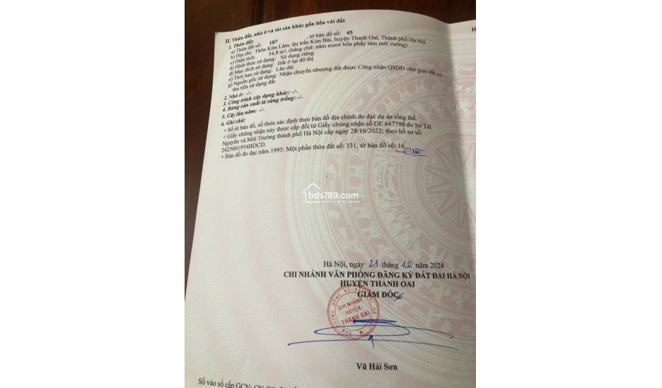 BÁN ĐẤT THÔN KIM LÂM – THỊ TRẤN KIM BÀI – Ô TÔ TẢI ĐỖ CỬA