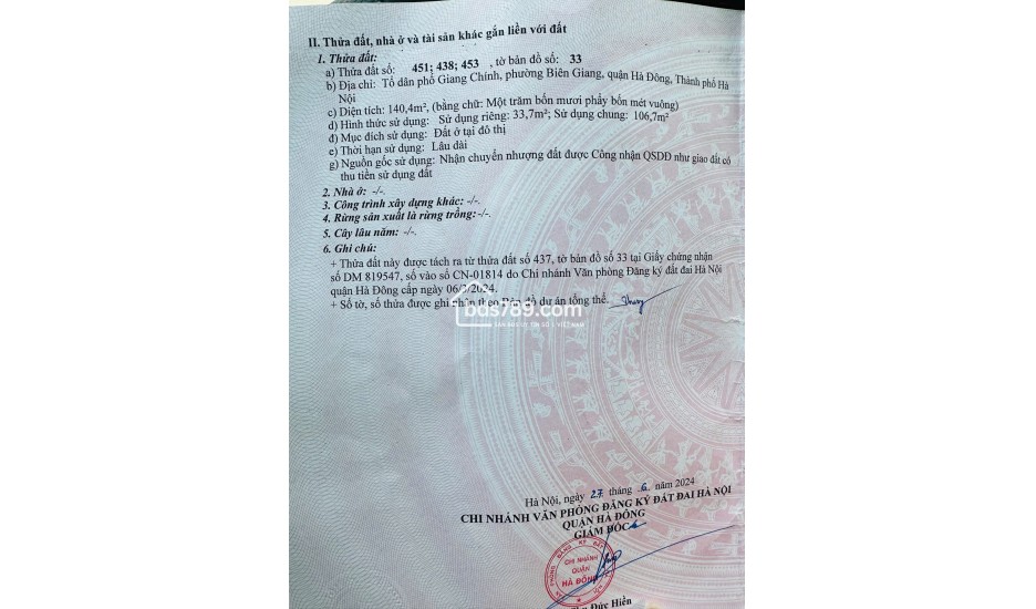 BÁN ĐẤT BIÊN GIANG | 33.7M² | CÁCH ĐƯỜNG Ô TRÁNH 30M | GIÁ 2.65 TỶ